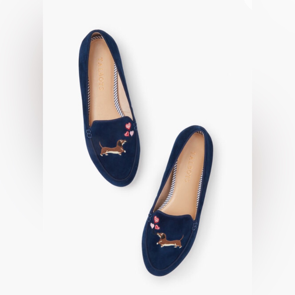 NWOB Talbot’s Ryan Novelty Suede Embroidered Dog Loafers